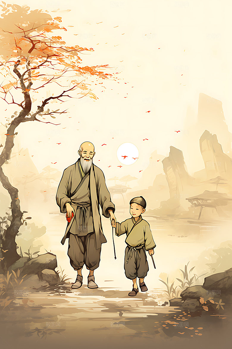 教书育人讲课国画插画