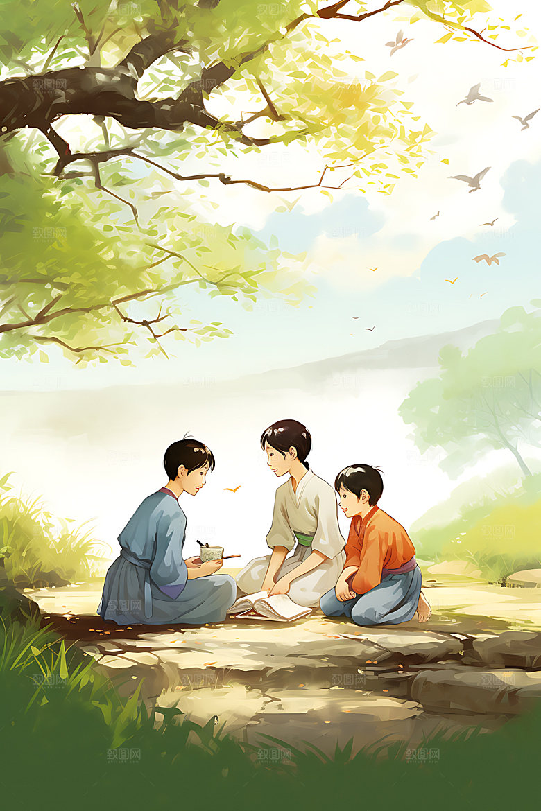 教书育人讲课中国风插画