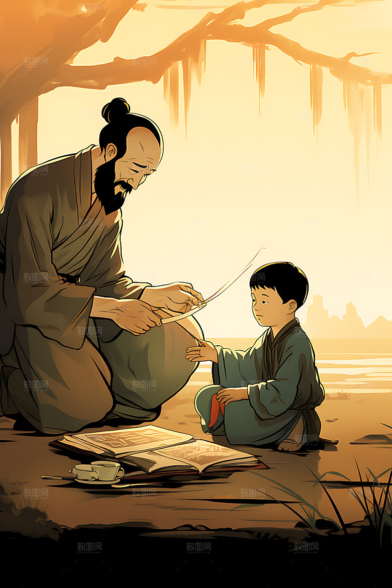 教书育人讲课中国风插画