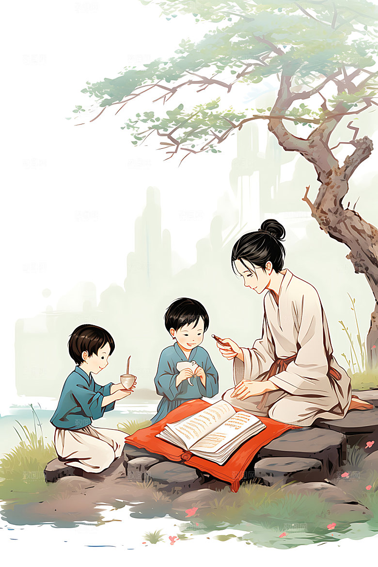 教书育人水墨讲课插画