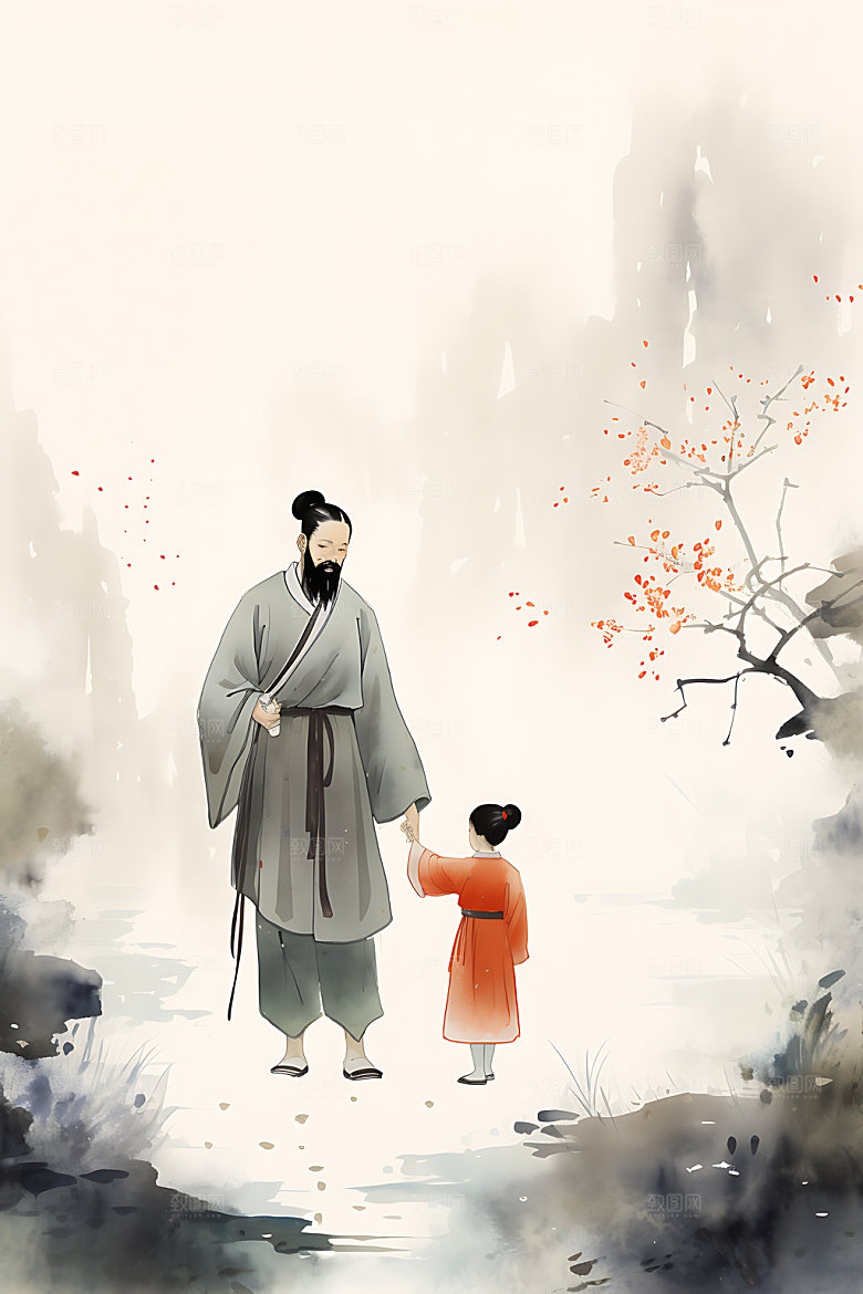 教书育人中国风国画插画