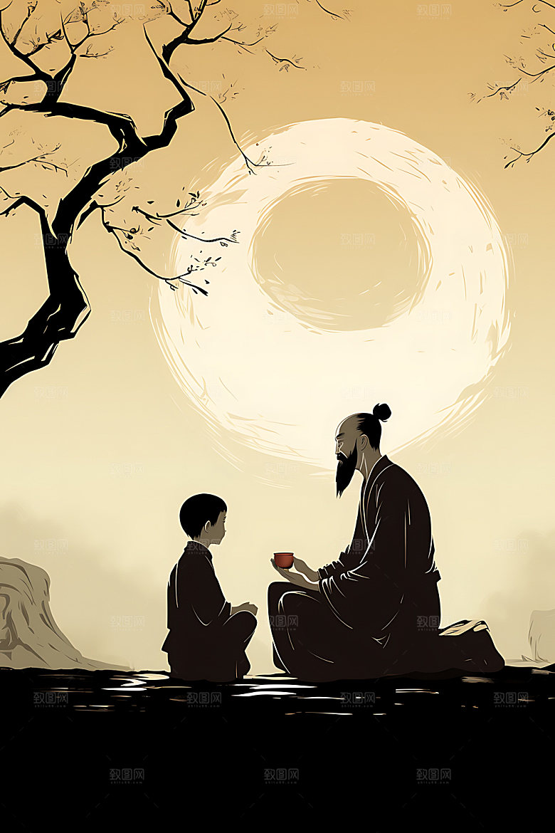 教书育人国画教育插画