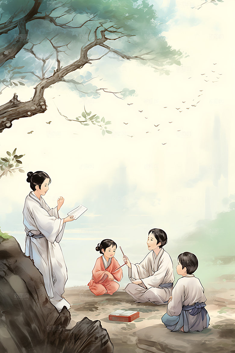 教书育人教师节国画插画