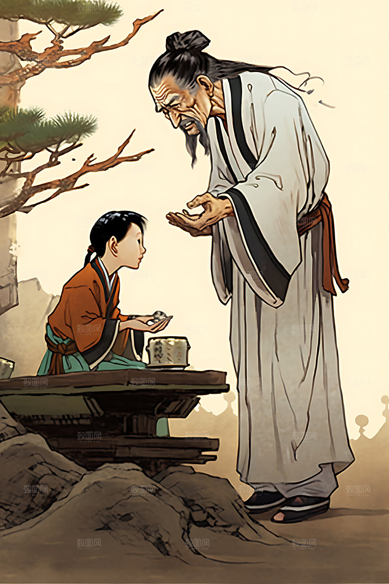 古人教书教师教育人物水墨画