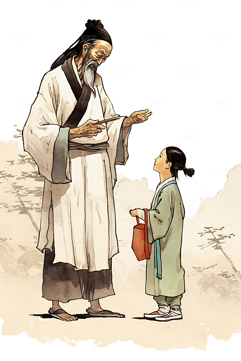 古人教书教师请教水墨画