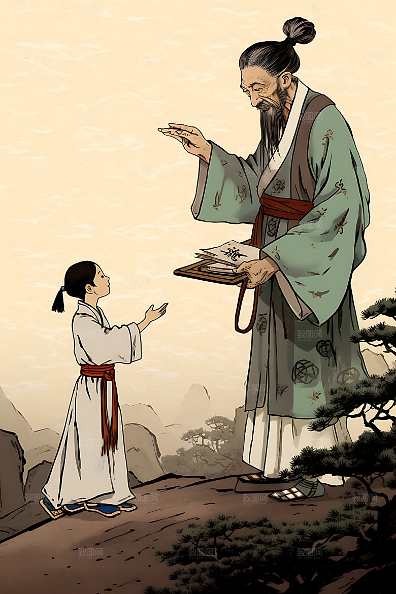 古人教书学习讲师水墨画