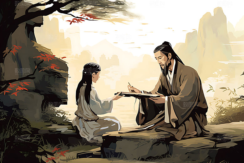 古人教书传道授业学习水墨画