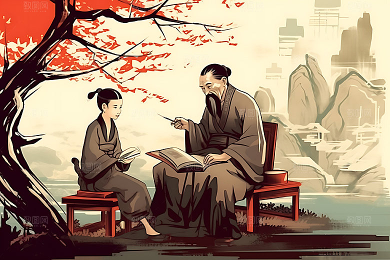 古人教书讲师请教水墨画