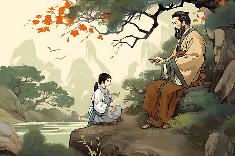 古人教书讲师教师水墨画