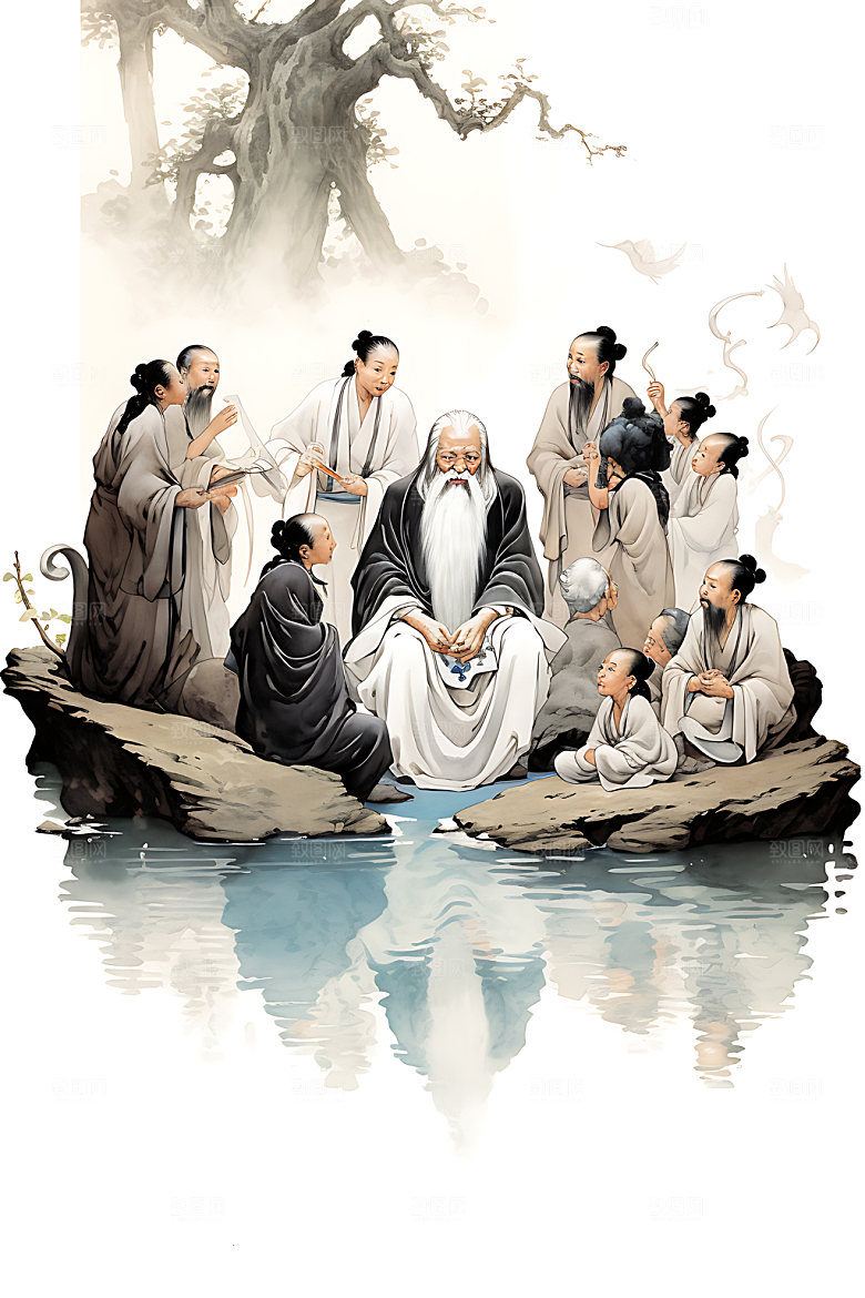 古人教书传道授业讲师水墨画