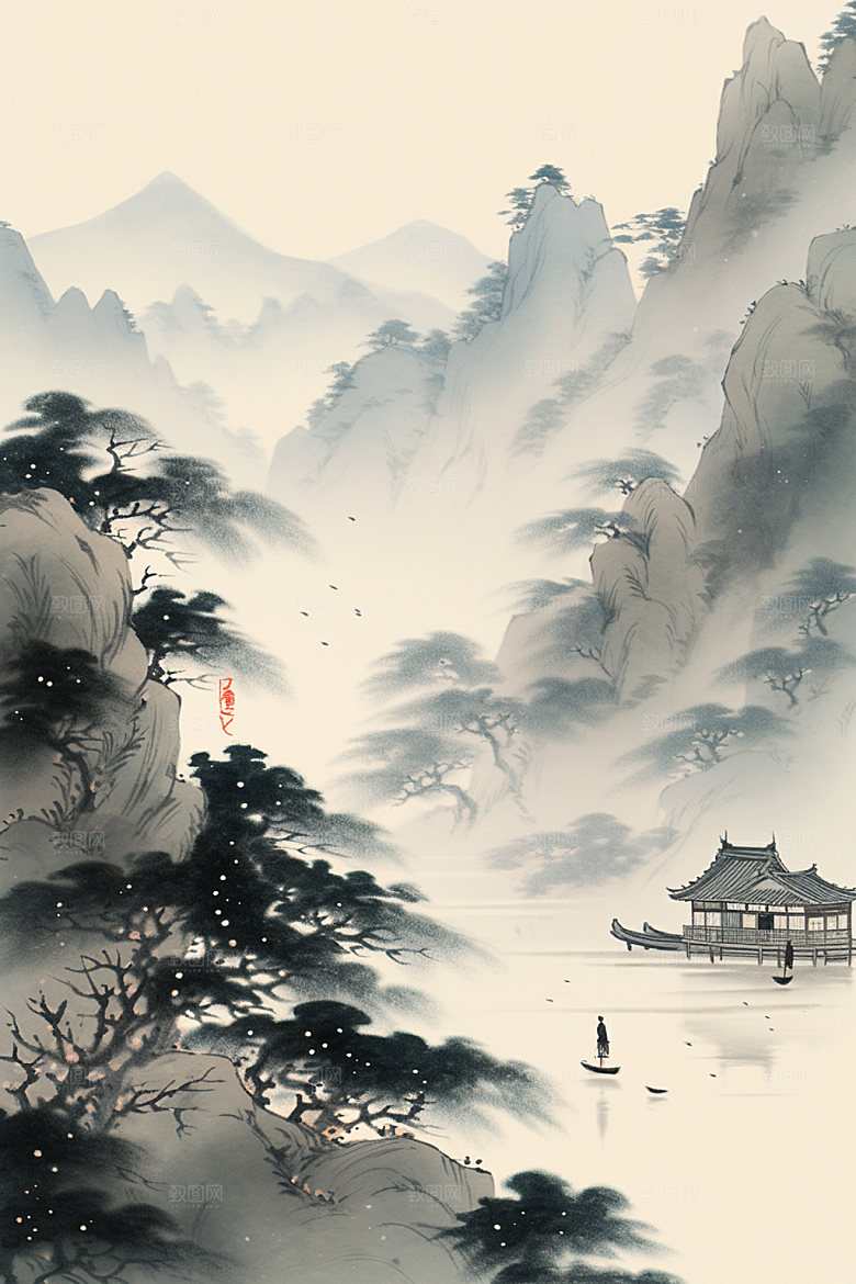中国画晕染高清插画