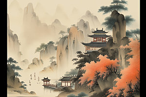 中国画艺术山水插画