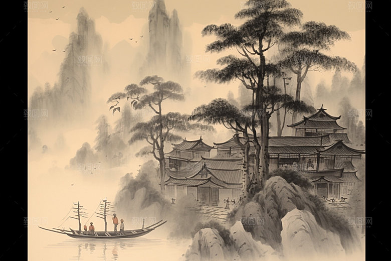中国画艺术水墨画插画