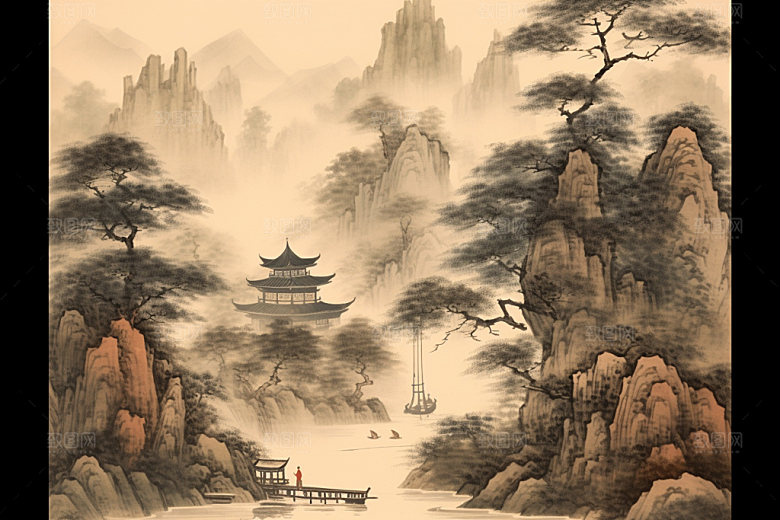 中国画水墨画写意插画