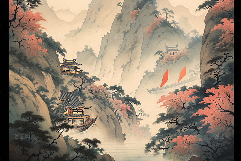 中国画国粹山水插画