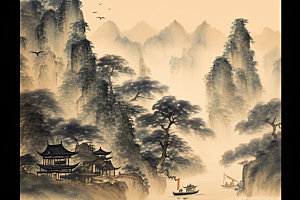 中国画写意山水插画