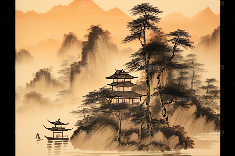 中国画晕染高清插画