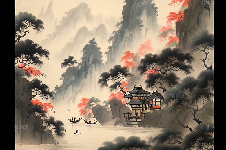 中国画中式国粹插画