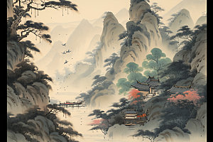中国画山水写意插画