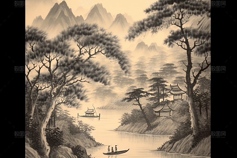 中国画国粹晕染插画