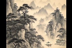 中国画中式晕染插画