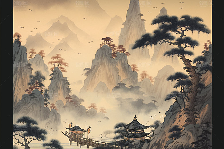 中国画中式山水插画