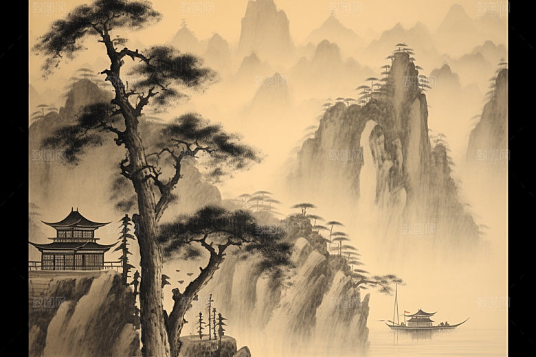 中国画中国风山水插画