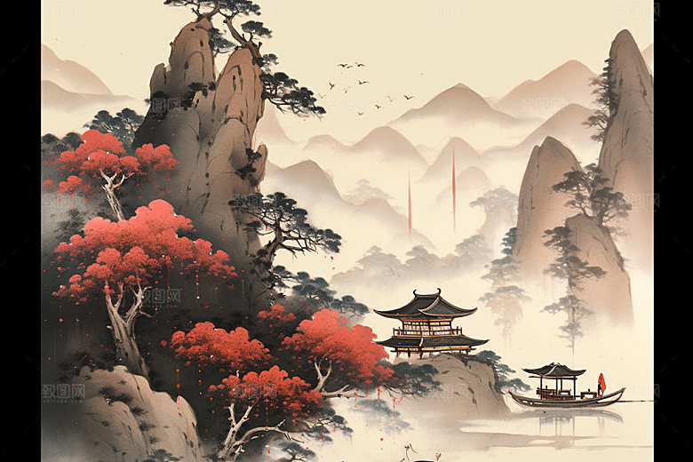 中国画水墨画写意插画