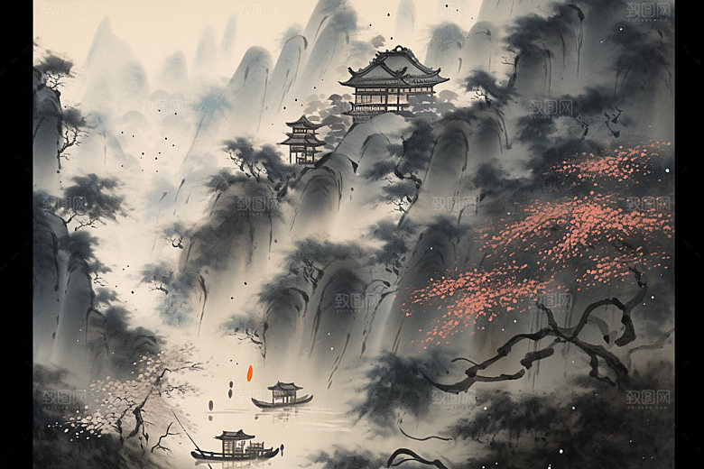 中国画国粹晕染插画