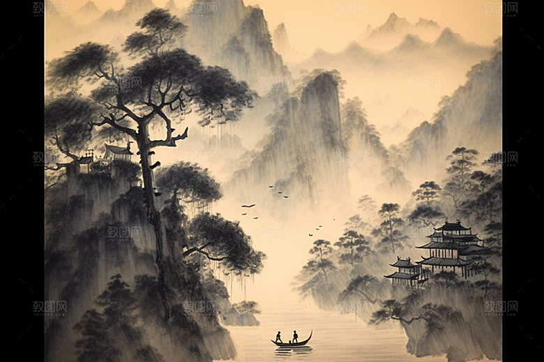 中国画中国风晕染插画