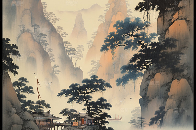 中国画写意中式插画