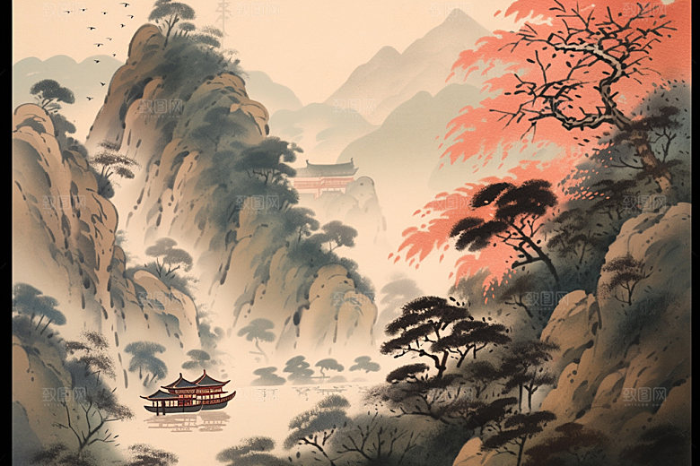 中国画水墨画国粹插画