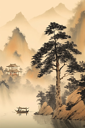 中国画水墨画山水插画