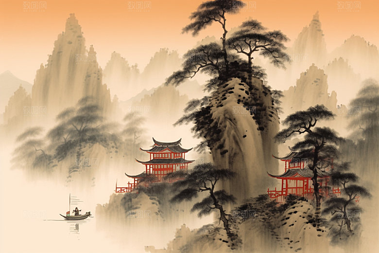 中国画写意晕染插画