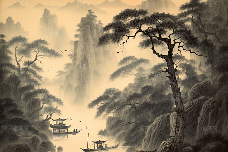 中国画水墨画艺术插画
