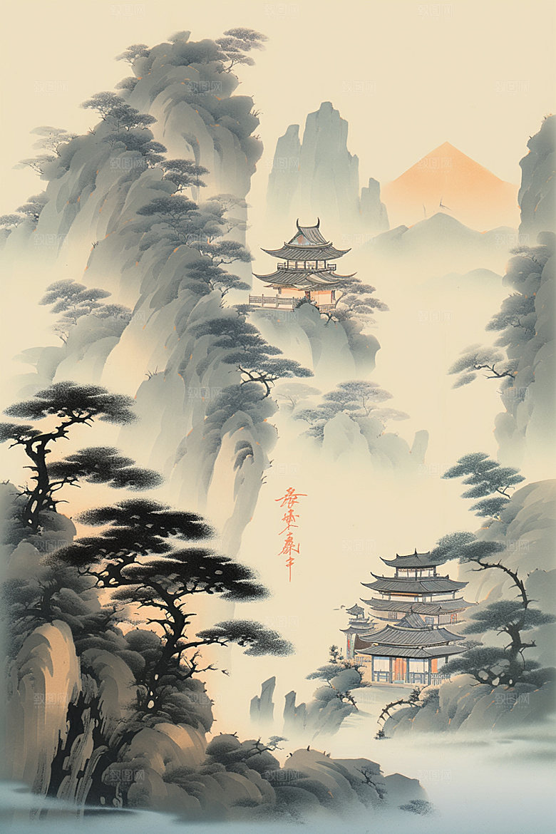 中国画写意山水插画