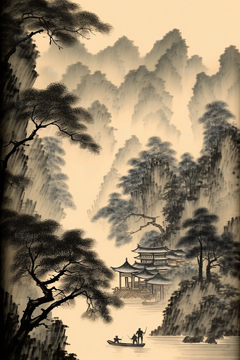中国画写意高清插画