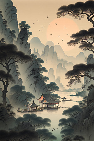 中国画国粹艺术插画