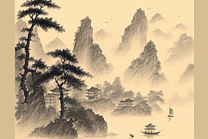 中国画山水写意插画
