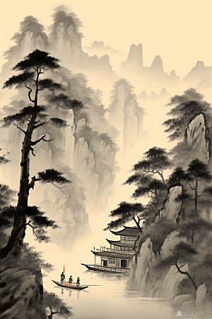 中国画中式山水插画