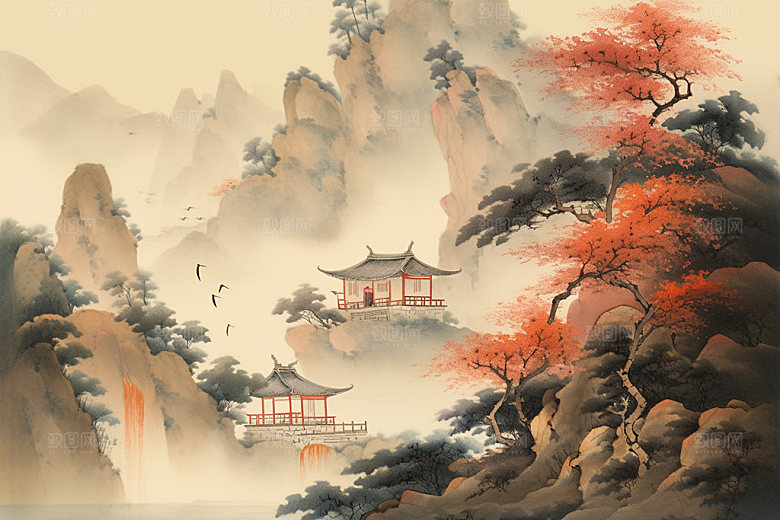 中国画晕染国粹插画