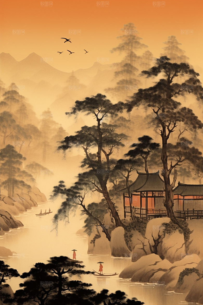 中国画写意高清插画