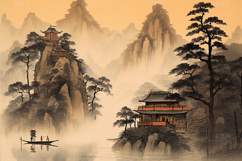 中国画中式艺术插画