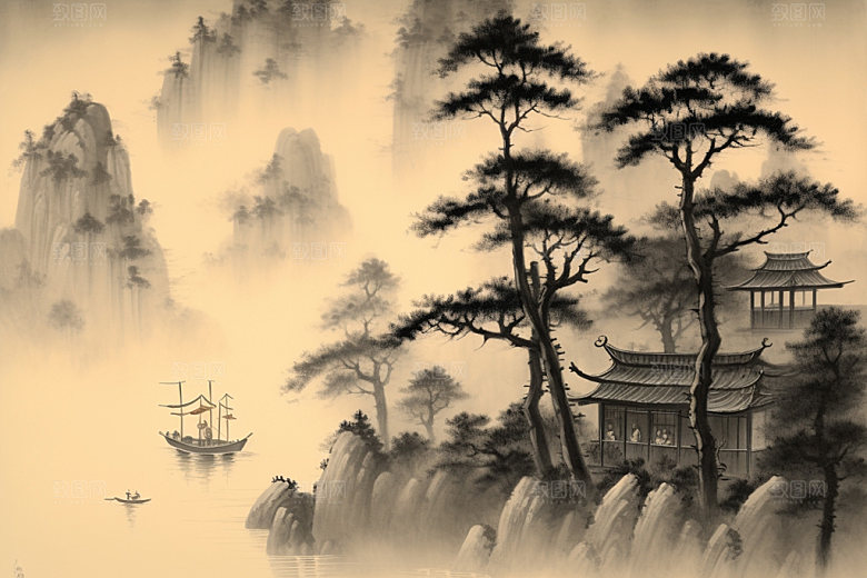 中国画艺术晕染插画
