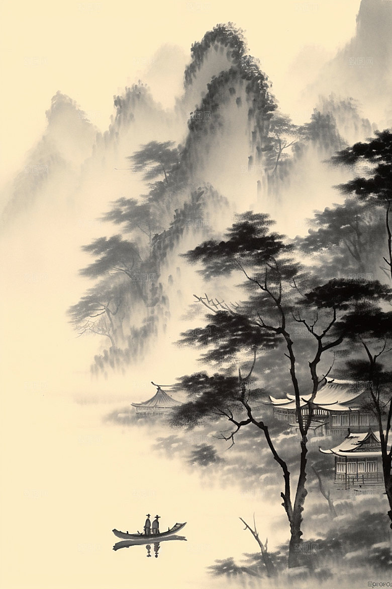 中国画水墨画写意插画