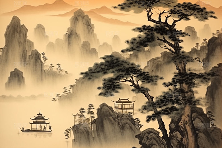 中国画中式山水插画