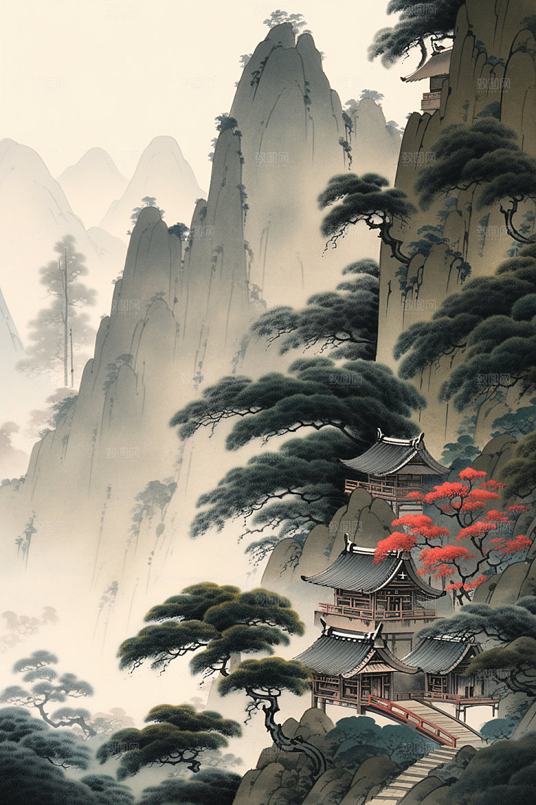 中国画高清水墨画插画