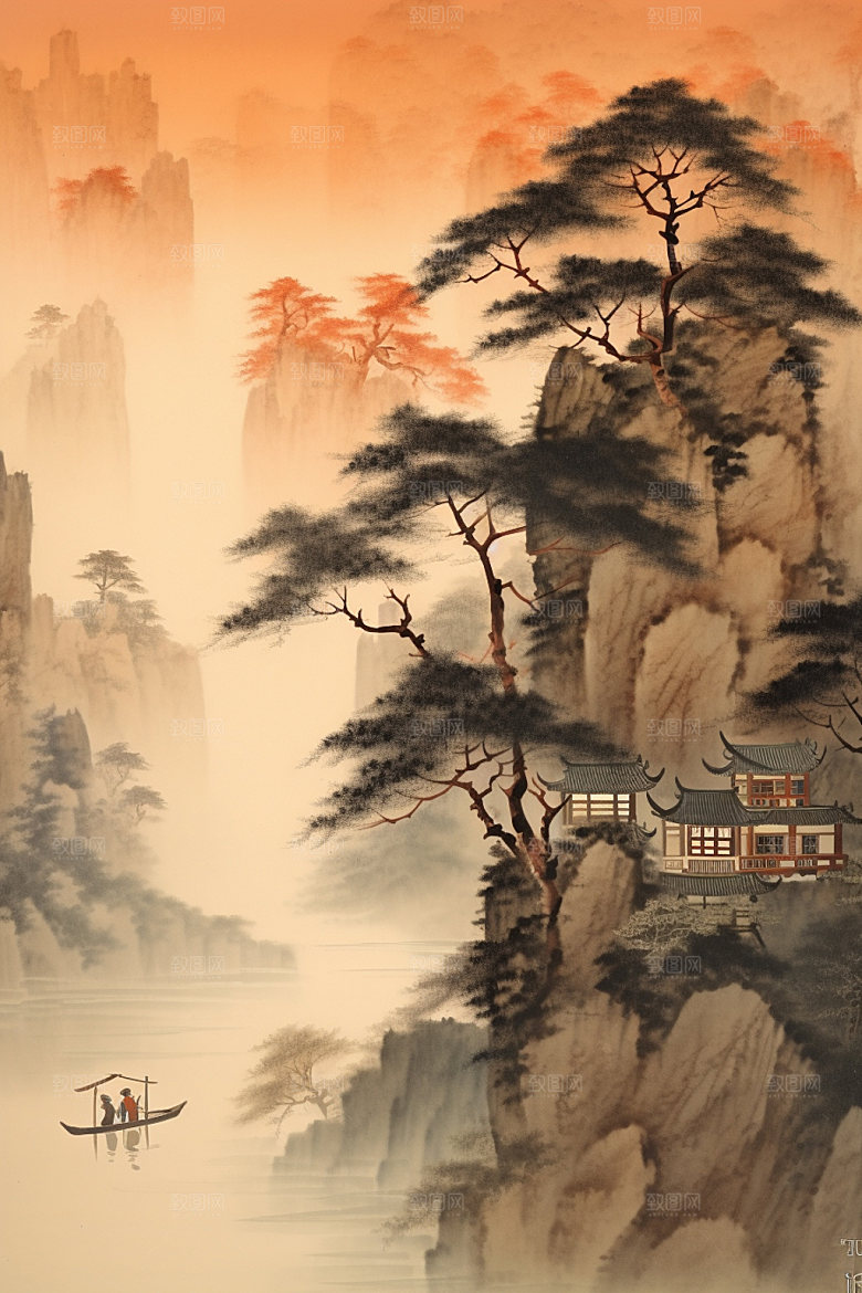 中国画晕染高清插画