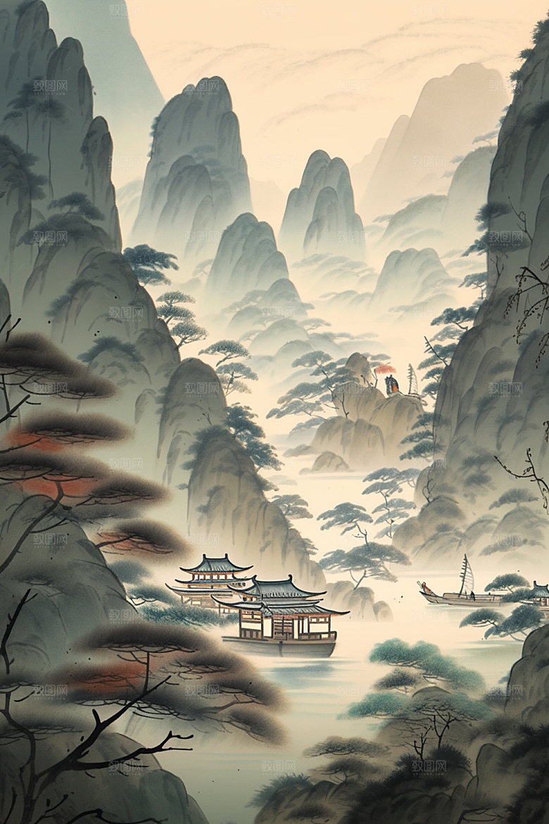 中国画水墨画写意插画