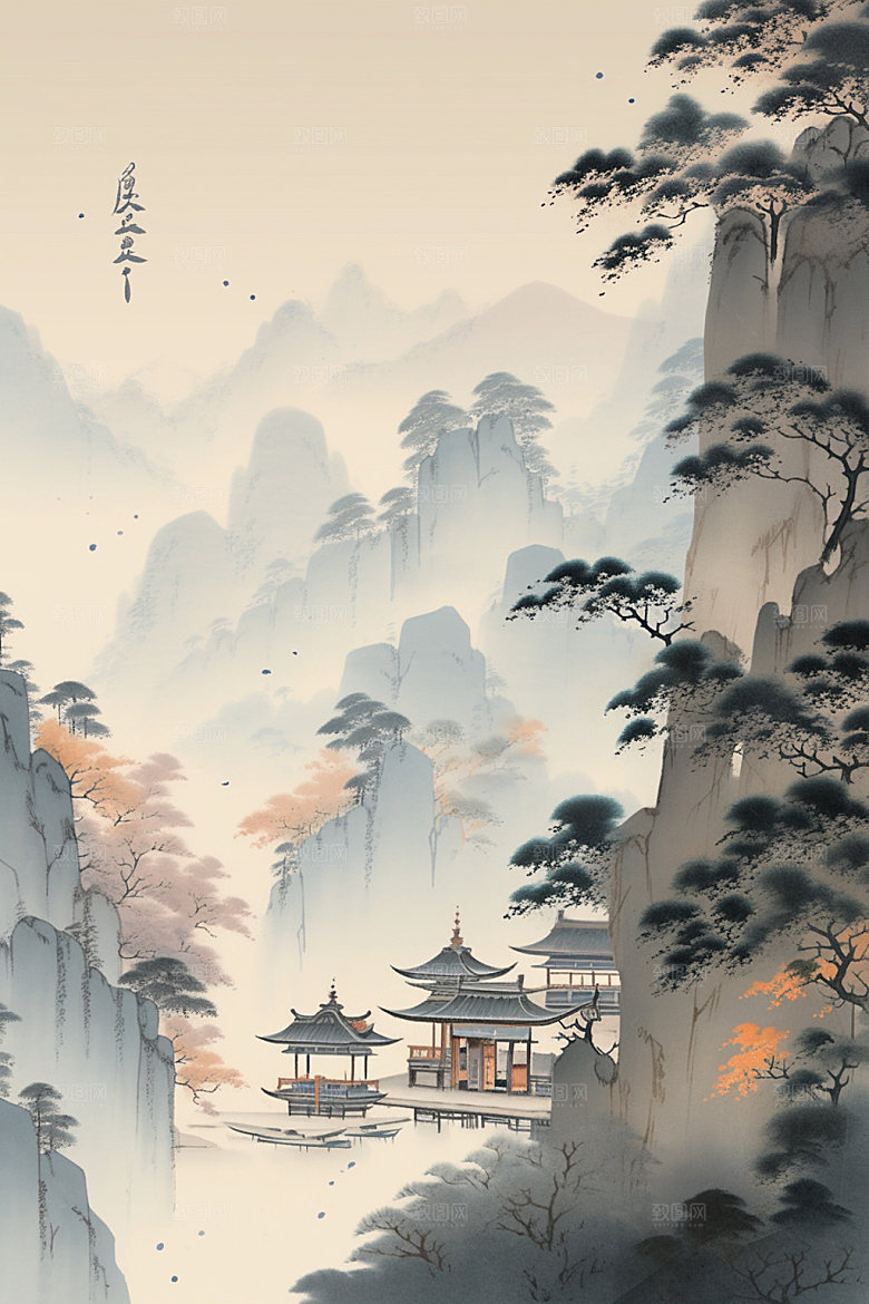 中国画晕染艺术插画